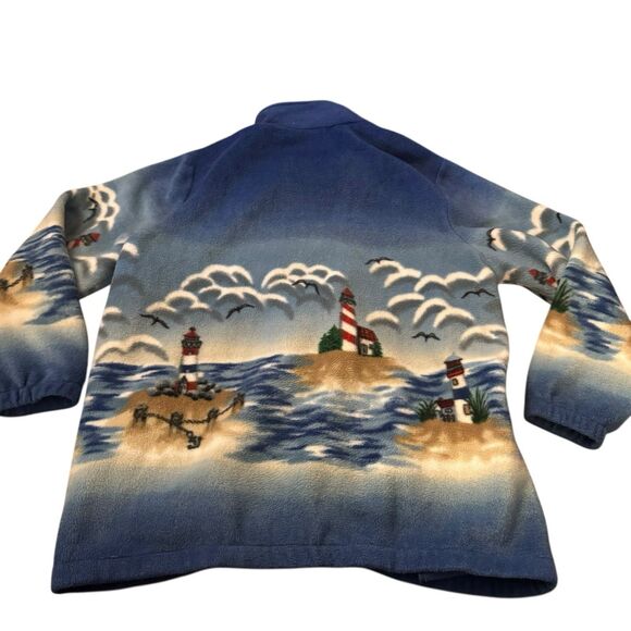 Vtg Blair Mens Jacket L Lighthouse AOP Theme Fleece Zip Up Outdoor Retro Ocean - Picture 9 of 13